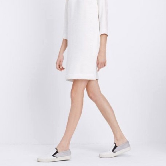 Vince Sheath Dress Textured Snake Print 3/4 Length Sleeves Mod Retro White sz 12 - Picture 2 of 11